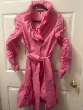 Dons Collection Y2K Pink Taffeta Ruffle Collar‎ Belted Statement Coat/Dress Sz M